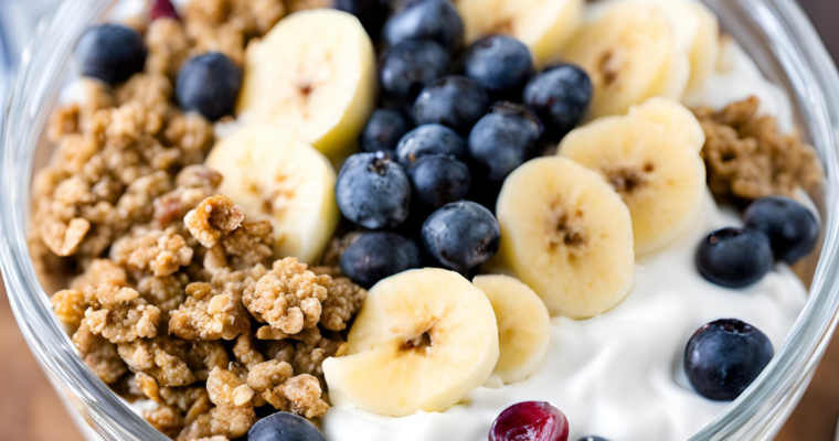 lactose free greek yogurt parfait with antioxidants and grapenuts